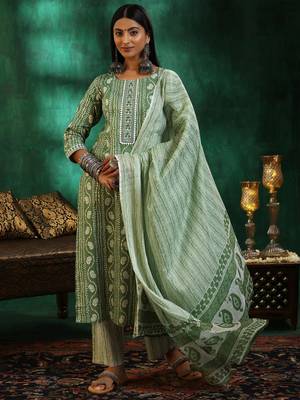 Pista color roman slub fabric trendy and stylish readymade kurta set 1