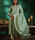 Pista color roman slub fabric trendy and stylish readymade kurta set