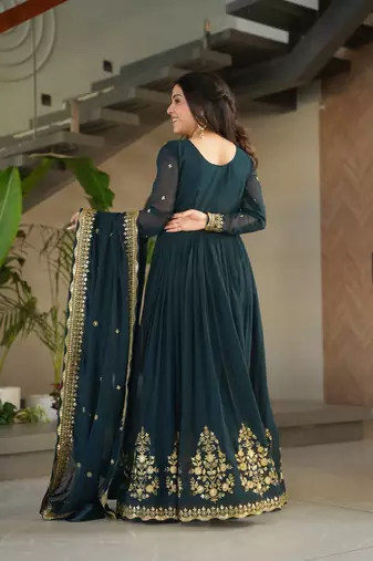 Rama color beautiful georgette embroidered bridesmaid gown with dupatta