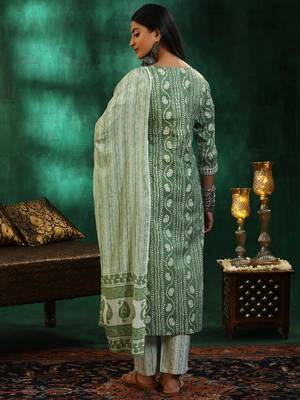 Pista color roman slub fabric trendy and stylish readymade kurta set 2