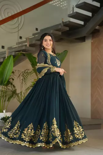 Rama color beautiful georgette embroidered bridesmaid gown with dupatta