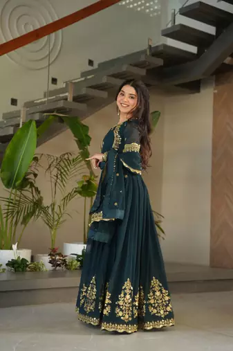 Rama color beautiful georgette embroidered bridesmaid gown with dupatta