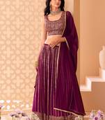 Wine Georgette Designer Sequin And Jari Embroidery Work Lehenga