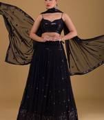 Black Georgette Designer Sequin And Thread Embroidery Work Lehenga