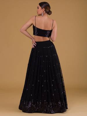 Black Georgette Sequin And Thread Embroidery Work Lehenga 2