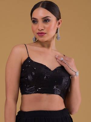 Black Georgette Sequin And Thread Embroidery Work Lehenga 3