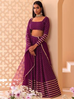 Wine Georgette Sequin And Jari Embroidery Work Lehenga 1