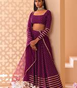 Wine Georgette Designer Sequin And Jari Embroidery Work Lehenga