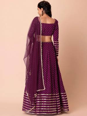 Wine Georgette Sequin And Jari Embroidery Work Lehenga 2