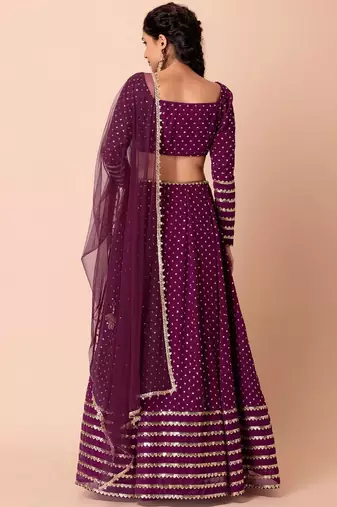 Wine Georgette Sequin And Jari Embroidery Work Lehenga