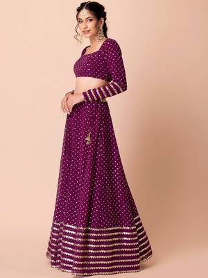 Wine Georgette Sequin And Jari Embroidery Work Lehenga 4