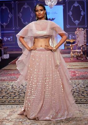 Pink Georgette Sequins Thread Embroidery Work Lehenga 1