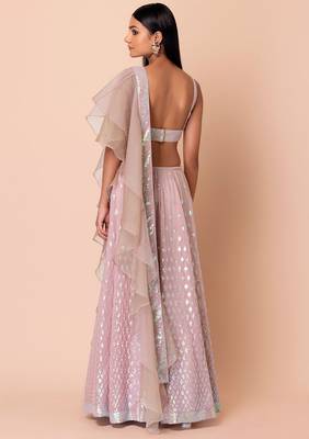 Pink Georgette Sequins Thread Embroidery Work Lehenga 2