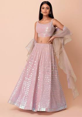 Pink Georgette Sequins Thread Embroidery Work Lehenga 4