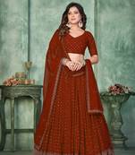 Maroon Georgette Designer Sequins Embroidery Work Partywear Lehenga