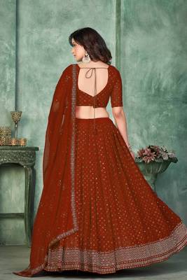 Maroon Georgette Sequins Embroidery Work Partywear Lehenga 2
