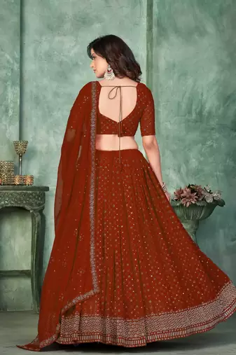 Maroon Georgette Sequins Embroidery Work Partywear Lehenga