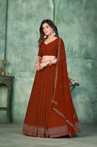 Maroon Georgette Sequins Embroidery Work Partywear Lehenga