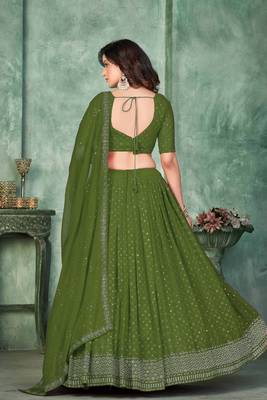 Mehndi Georgette Sequin Embroidered Partywear Lehenga 2
