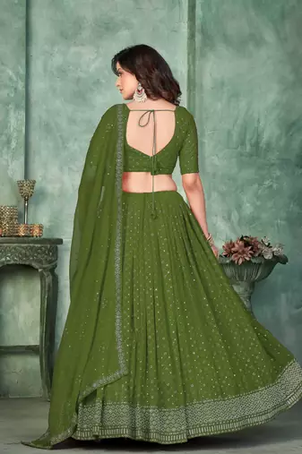 Mehndi Georgette Sequin Embroidered Partywear Lehenga