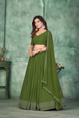 Mehndi Georgette Sequin Embroidered Partywear Lehenga 4