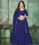 Navy Blue Georgette Sequin Embroidery Work Partywear Lehenga