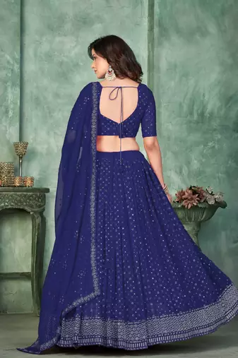 Navy Blue Georgette Sequin Embroidery Work Partywear Lehenga