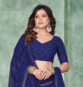 Navy Blue Georgette Sequin Embroidery Work Partywear Lehenga 3