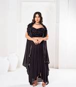 Stylish Black Silk self Flower Design Partywear Lehenga