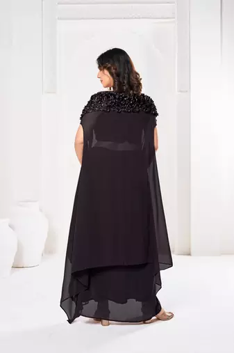 Stylish Black Silk self Flower Design Partywear Lehenga