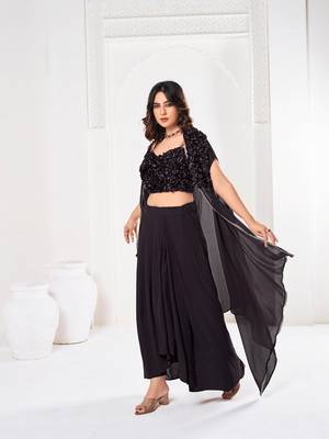 Stylish Black Silk self Flower Design Partywear Lehenga 3