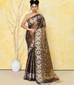 gold dual tone organic tissue jamdani saree with blouse piece