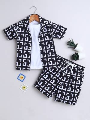 Black geometric printed cotton blend co-ord set 1