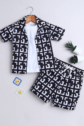 Black geometric printed cotton blend co-ord set