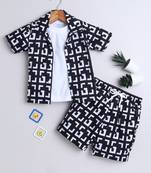 Black geometric printed cotton blend co-ord set