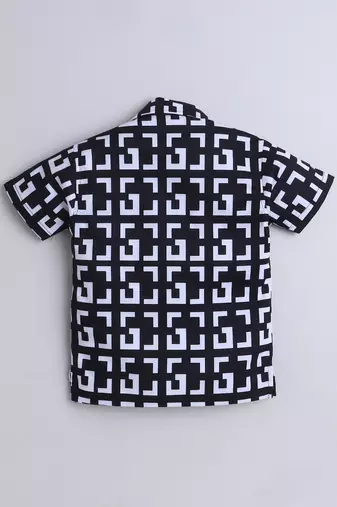 Black geometric printed cotton blend co-ord set