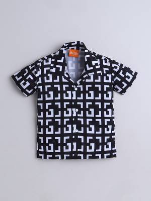 Black geometric printed cotton blend co-ord set 3