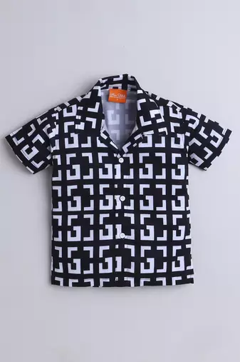 Black geometric printed cotton blend co-ord set