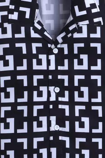 Black geometric printed cotton blend co-ord set