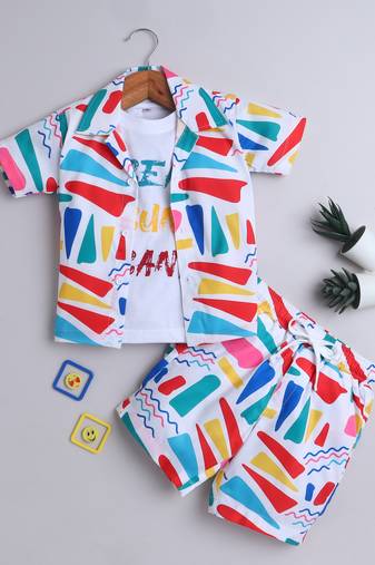 Multicolor abstract printed cotton blend co-ord set