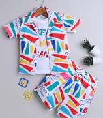 Multicolor abstract printed cotton blend co-ord set