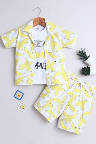 Yellow banana printed cotton blend co-ord set