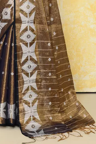 gold dual tone organic tissue jamdani saree with blouse piece