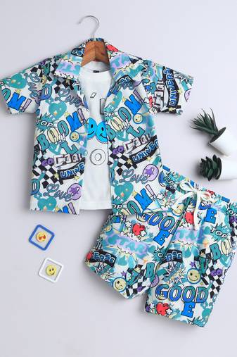 Blue typography printed cotton blend co-ord set