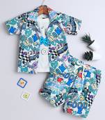 Blue typography printed cotton blend co-ord set