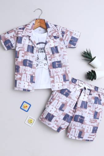 Beige alphabet printed cotton blend co-ord set