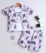Beige alphabet printed cotton blend co-ord set