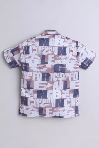 Beige alphabet printed cotton blend co-ord set