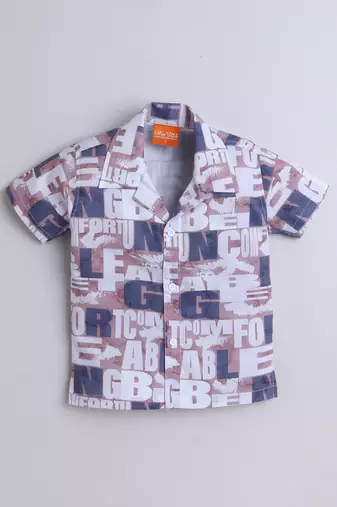 Beige alphabet printed cotton blend co-ord set
