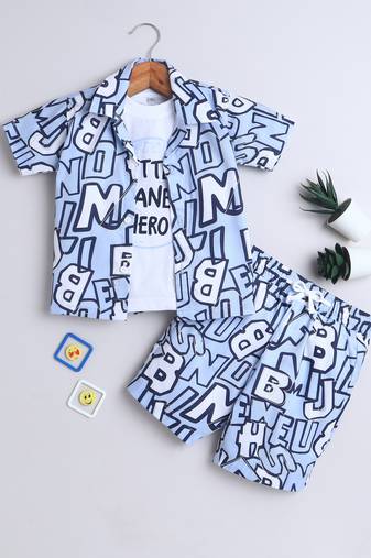 Blue alphabet printed cotton blend co-ord set